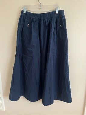 NWT-Banana Republic Navy Cotton Blend Midi Pull On Skirt, Medium